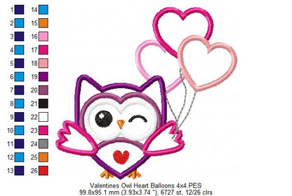 Valentine's Owl Heart Balloons - Applique