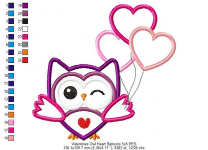 Valentine's Owl Heart Balloons - Applique