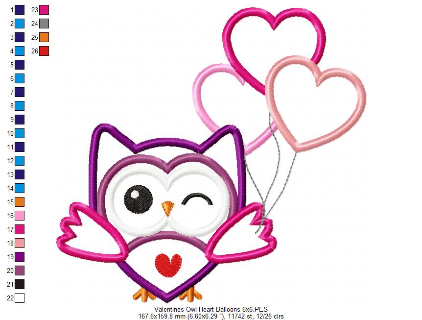 Valentine's Owl Heart Balloons - Applique