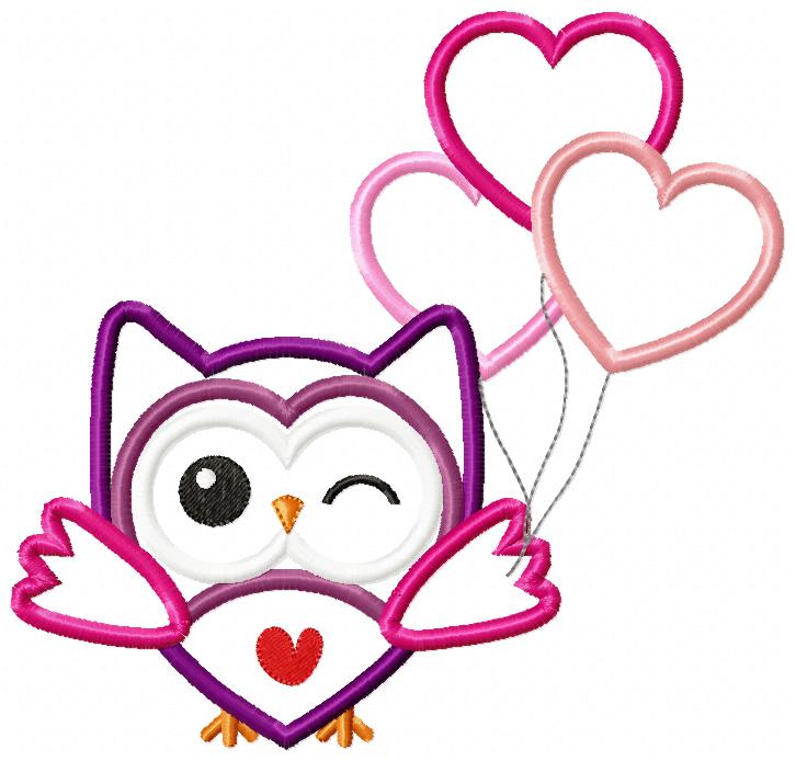 Valentine's Owl Heart Balloons - Applique