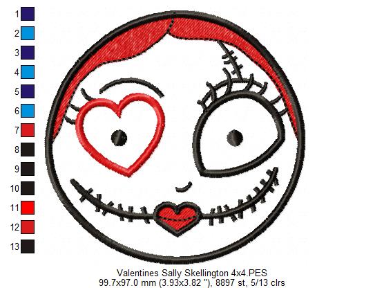 Valentines Skellington Girl - Applique Embroidery