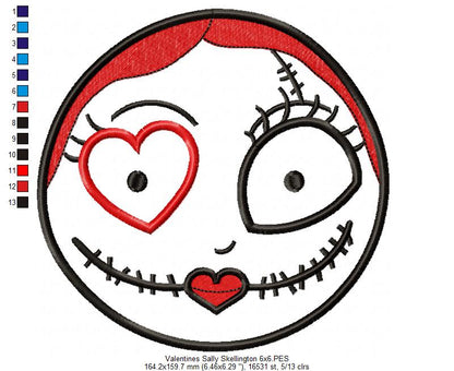 Valentines Skellington Girl - Applique Embroidery