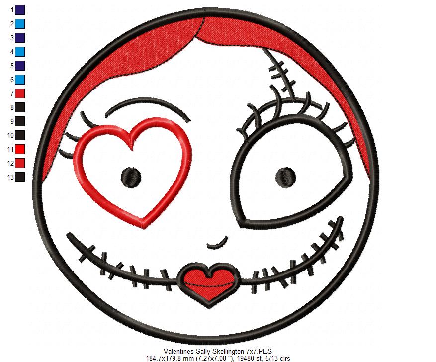 Valentines Skellington Girl - Applique Embroidery
