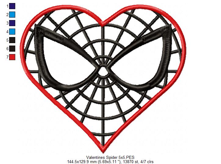 Valentines Spider Heart - Applique - Machine Embroidery Design