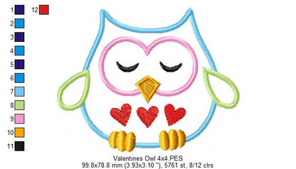 Sweet Love Owl – Appliqué – Machine Embroidery Design