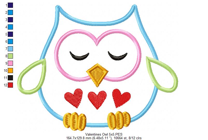 Sweet Love Owl – Appliqué – Machine Embroidery Design