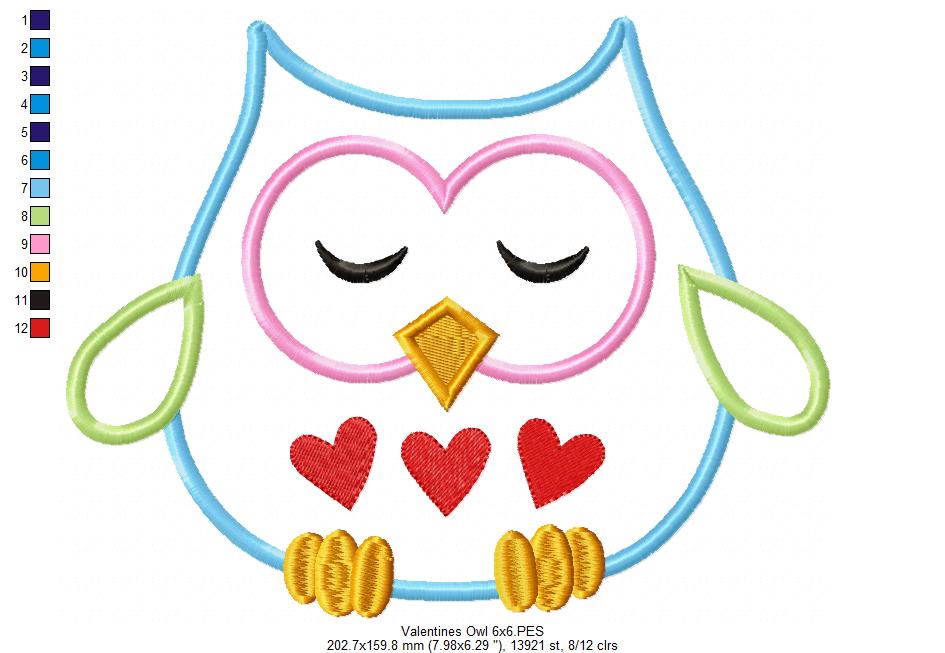 Sweet Love Owl – Appliqué – Machine Embroidery Design