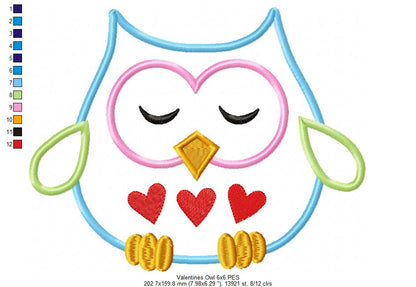 Sweet Love Owl – Appliqué – Machine Embroidery Design