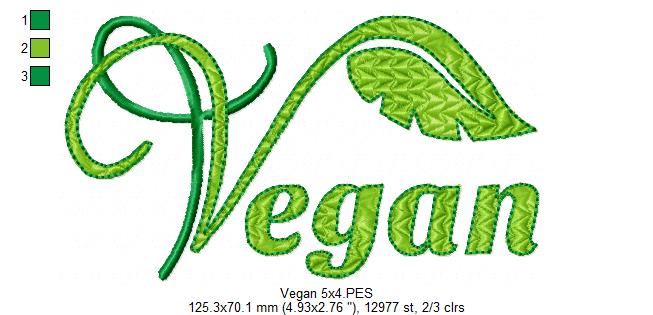 Vegan - Fill Stitch - Machine Embroidery Design
