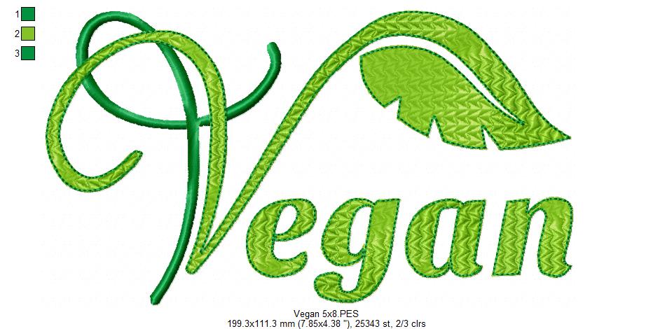 Vegan - Fill Stitch - Machine Embroidery Design