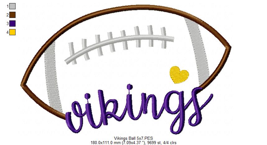 Vikings Football – Satin Stitch – Machine Embroidery Design