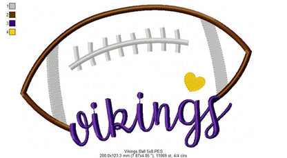 Vikings Football – Satin Stitch – Machine Embroidery Design