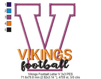 Vikings Football Letter V - Applique