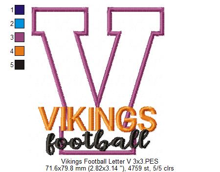 Vikings Football Letter V - Applique