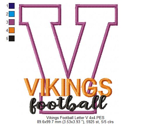 Vikings Football Letter V - Applique