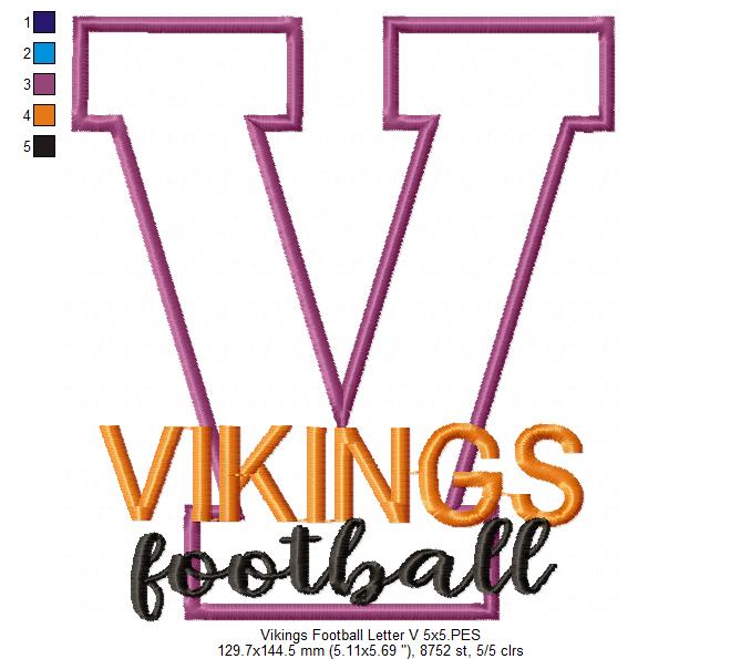 Vikings Football Letter V - Applique