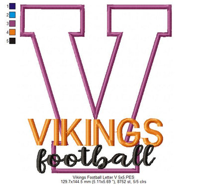 Vikings Football Letter V - Applique