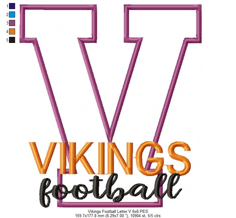 Vikings Football Letter V - Applique