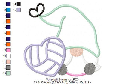 Love Volleyball Gnome - Applique