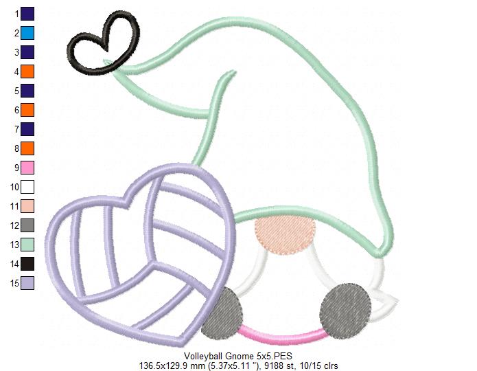 Love Volleyball Gnome - Applique