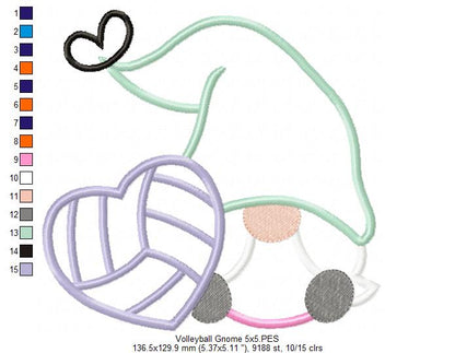 Love Volleyball Gnome - Applique