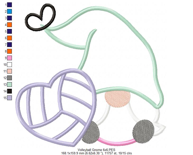 Love Volleyball Gnome - Applique