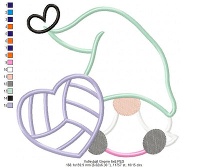 Love Volleyball Gnome - Applique