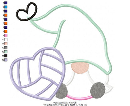 Love Volleyball Gnome - Applique