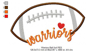 Warriors Football Script - Satin Stitch – Machine Embroidery Design