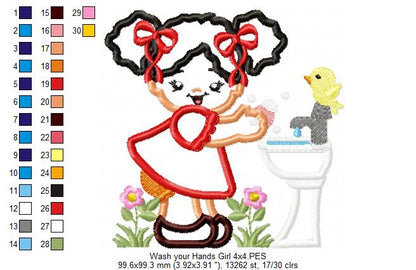 Girl Washing Hands - Applique