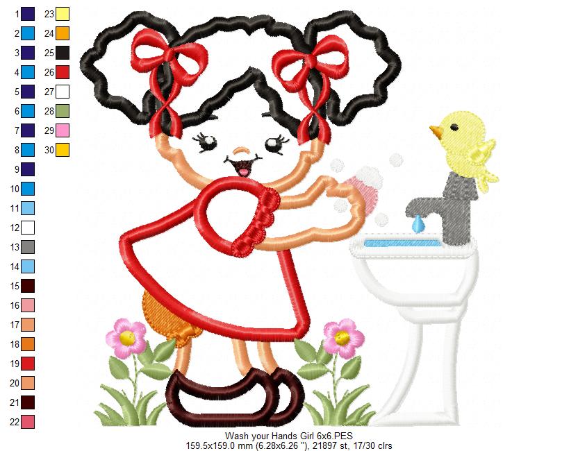 Girl Washing Hands - Applique