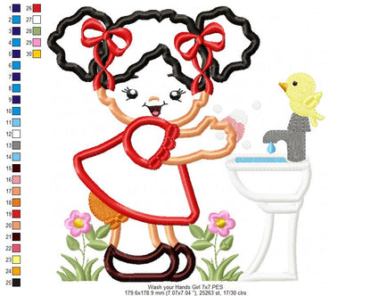 Girl Washing Hands - Applique