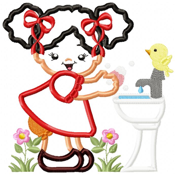 Girl Washing Hands - Applique