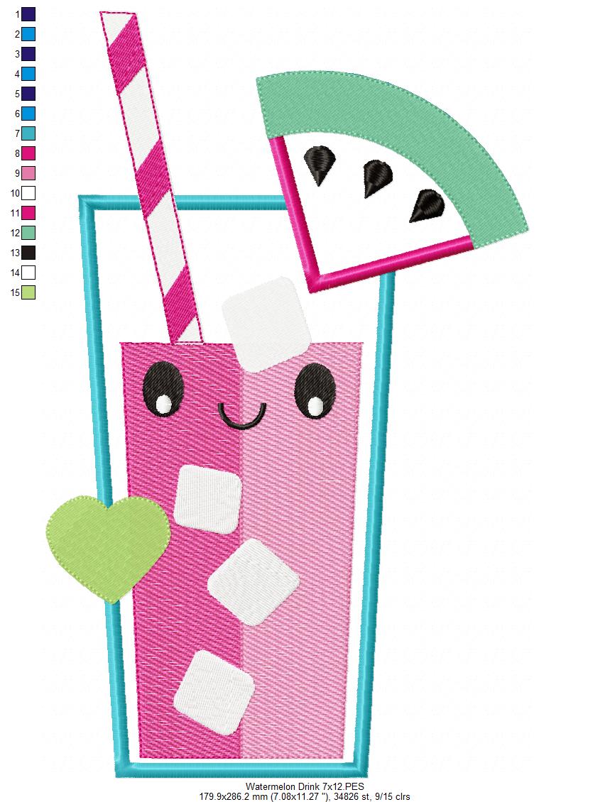 Summer Tropical Happy Watermelon Drink - Applique