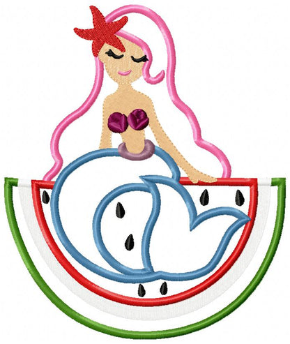 Watermelon Mermaid - Applique