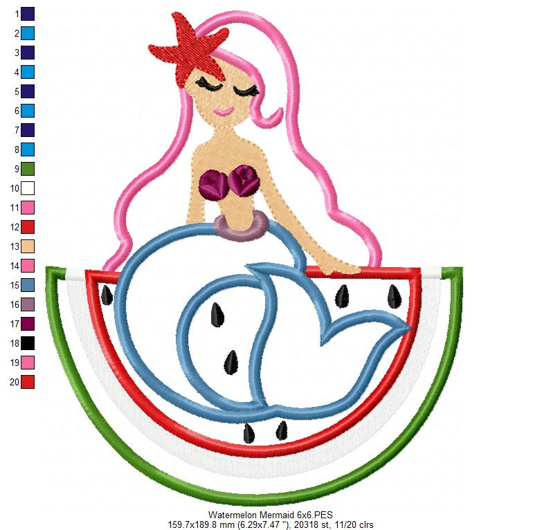 Watermelon Mermaid - Applique