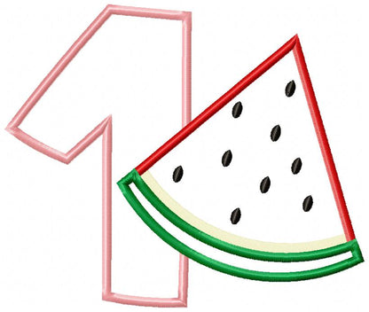 Sweet Watermelon Birthday Number One - Applique – Machine Embroidery Design