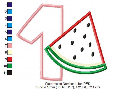 Sweet Watermelon Birthday Number One - Applique – Machine Embroidery Design
