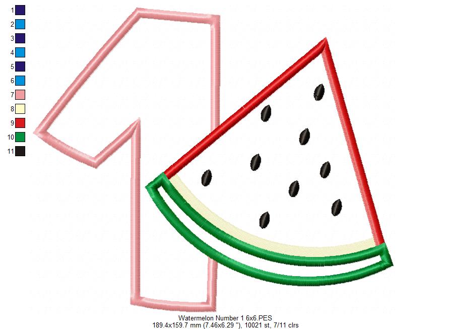 Sweet Watermelon Birthday Number One - Applique – Machine Embroidery Design