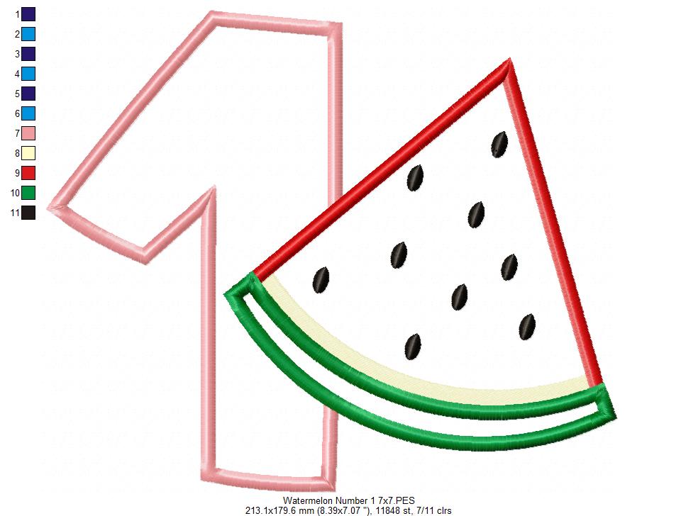 Sweet Watermelon Birthday Number One - Applique – Machine Embroidery Design