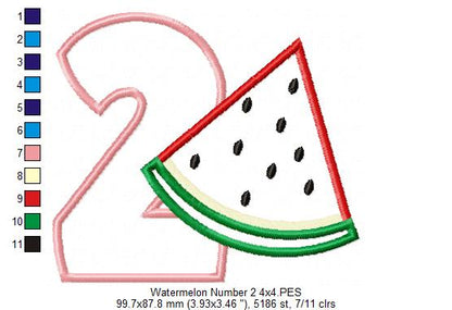 Watermelon Two 2nd Second Birthday Number 2 Two - Applique