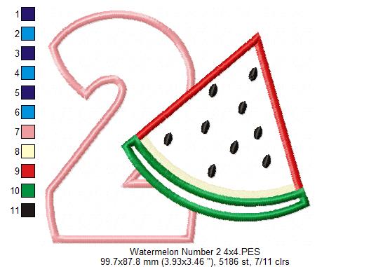 Watermelon Two 2nd Second Birthday Number 2 Two - Applique