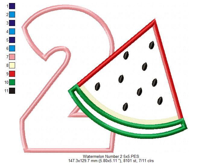 Watermelon Two 2nd Second Birthday Number 2 Two - Applique