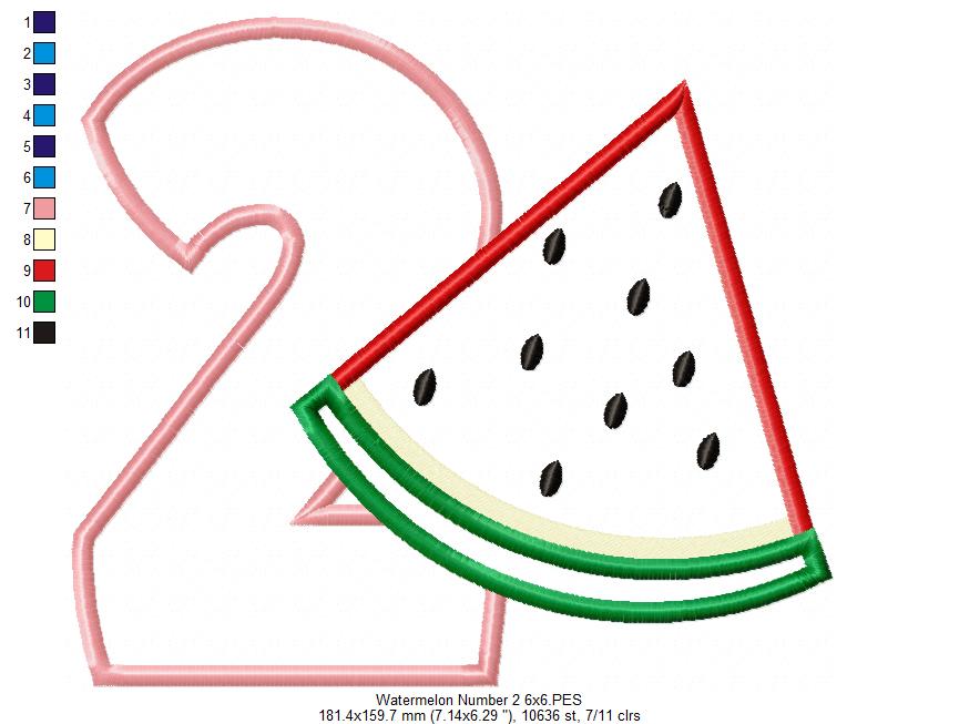 Watermelon Two 2nd Second Birthday Number 2 Two - Applique