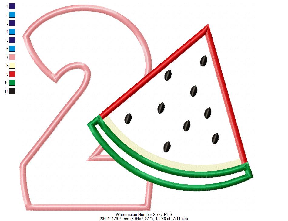 Watermelon Two 2nd Second Birthday Number 2 Two - Applique