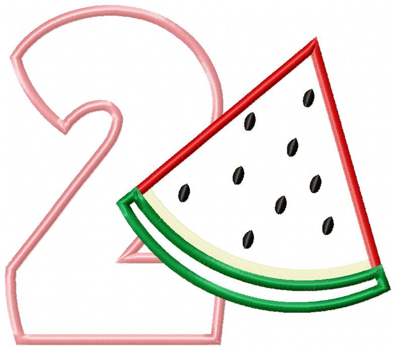 Watermelon Two 2nd Second Birthday Number 2 Two - Applique