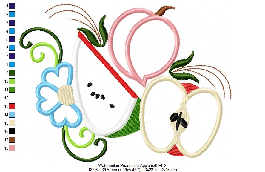 Peach, Apple and Watermelon - Applique