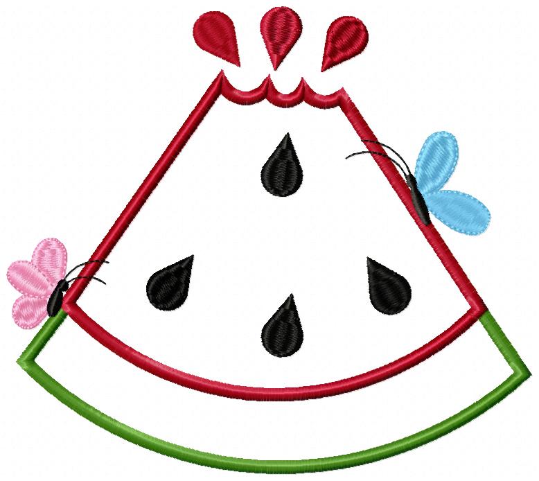 Summer Watermelon Slice and Butterflies - Applique