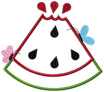 Summer Watermelon Slice and Butterflies - Applique