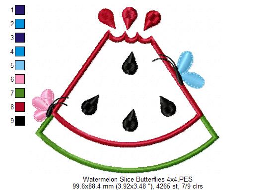 Summer Watermelon Slice and Butterflies - Applique